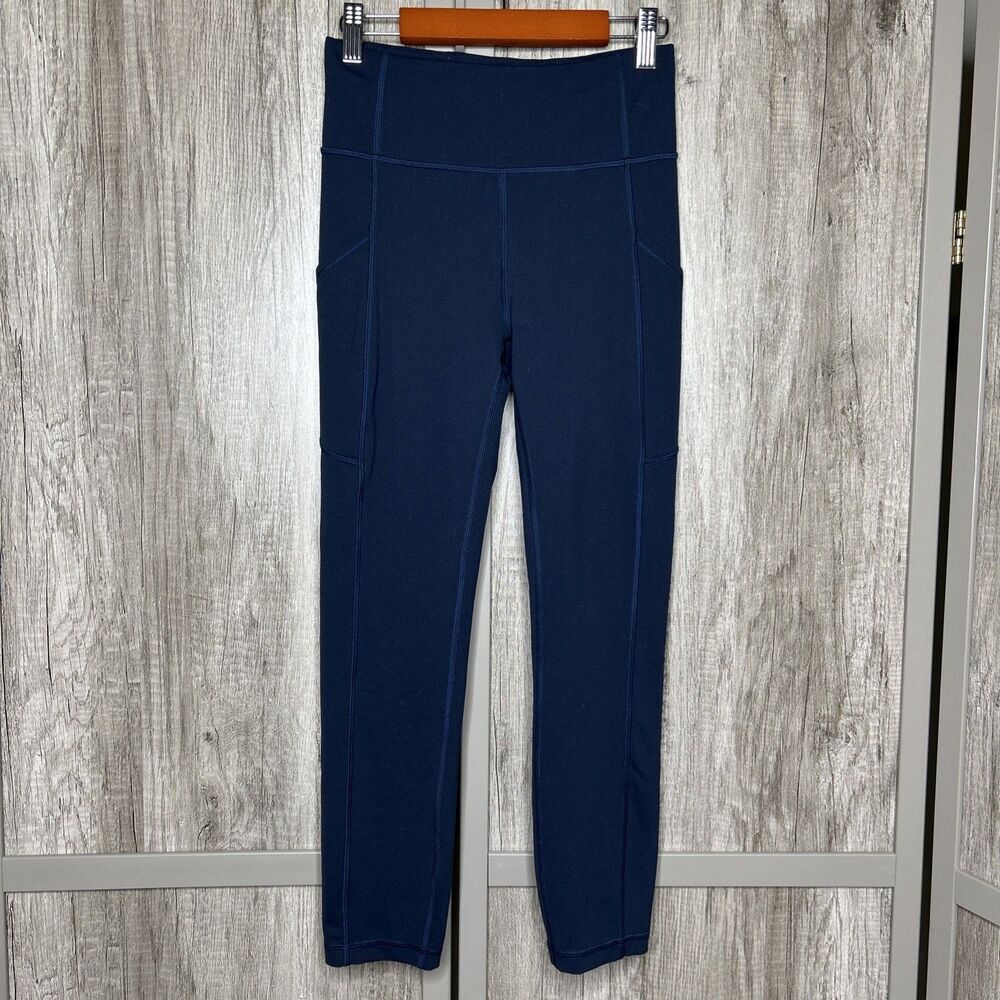 Lululemon Cropped Leggings Invigorate Navy Color Hip Pockets Size 4